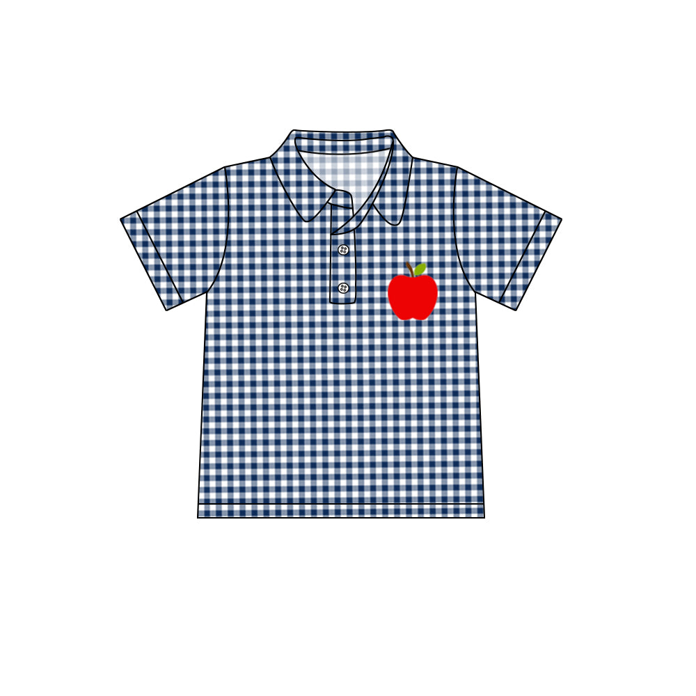 custom moq 3 apple navy blue short sleeve boys top