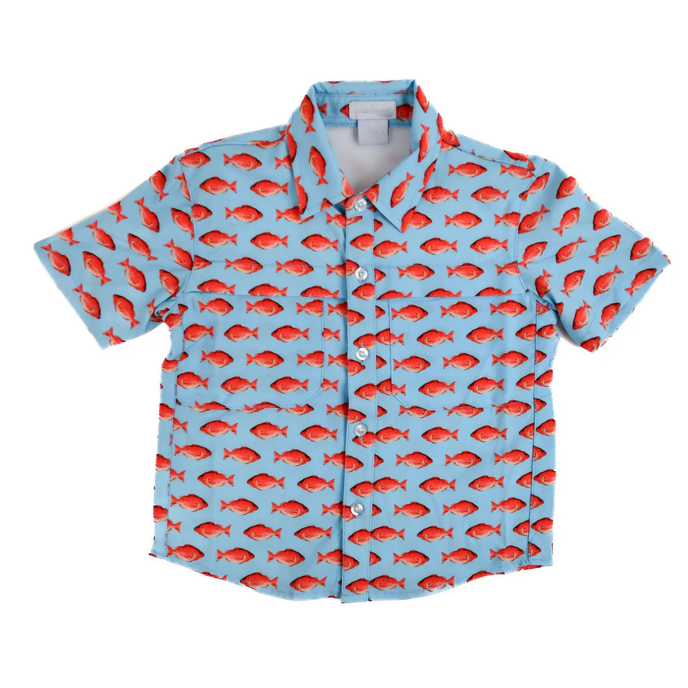 preorder BT0676 cartoon cute red fish blue short sleeve boys top