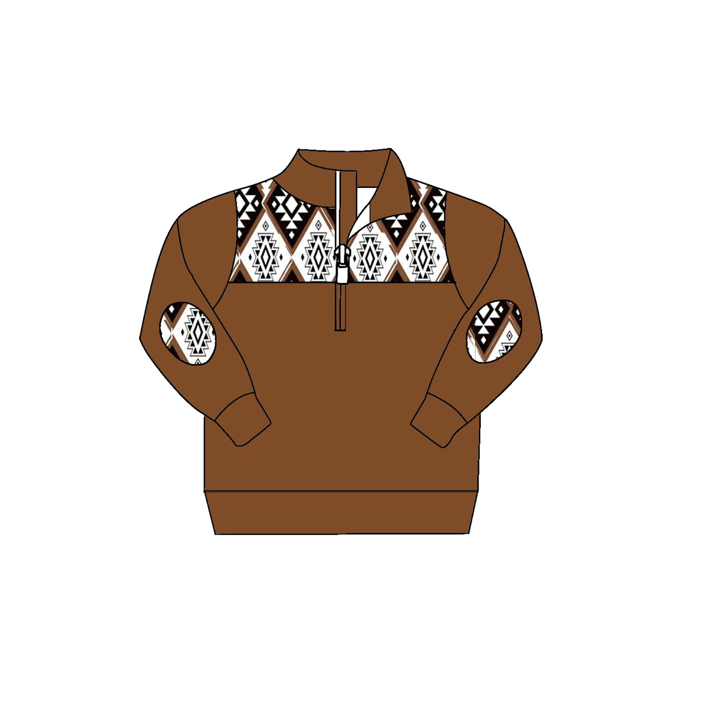 preorder BT0697 Western Aztec brown long sleeve zipper boys pullover
