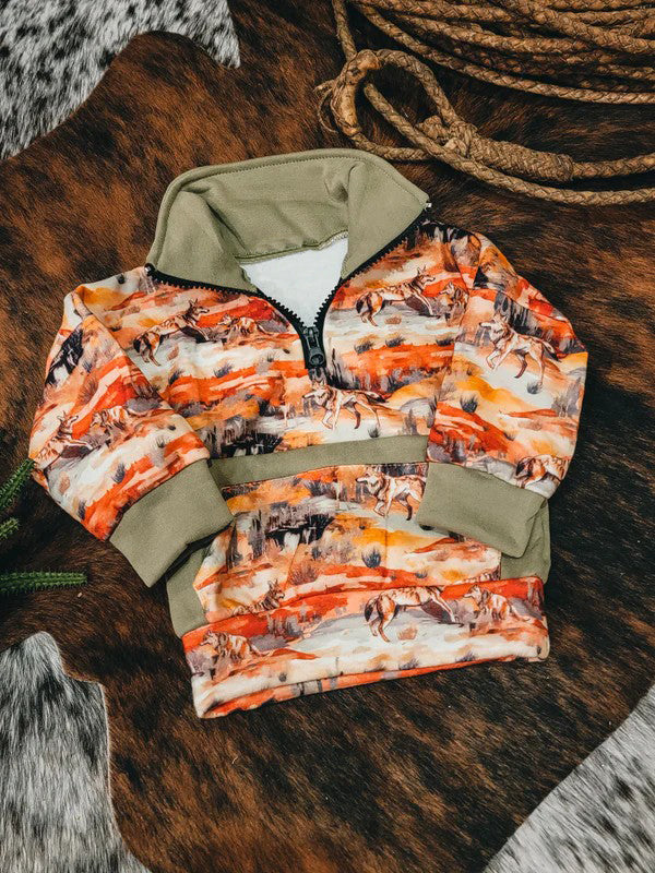 preorder BT0704 wolf green long sleeve boys pullover
