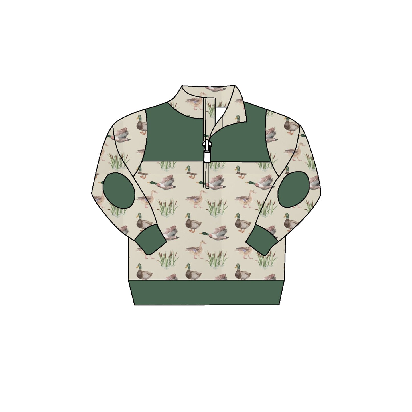 custom mallard duck green long sleeve boys zipper pullover