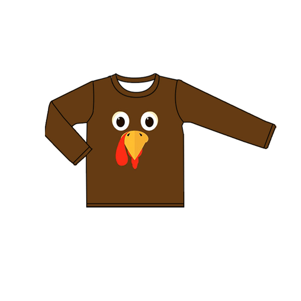 preorder BT0713 Thanksgiving turkey brown long sleeve boys top