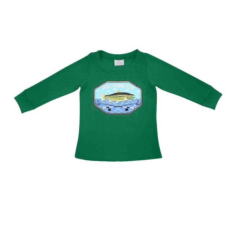 preorder BT0728 fishing dark green long sleeve boys top