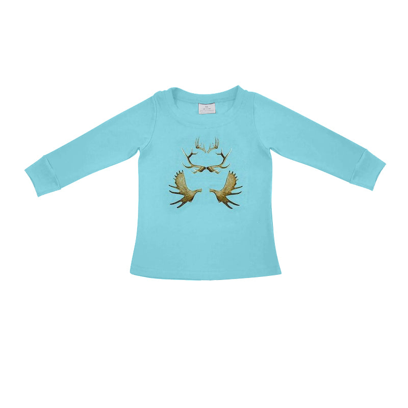 preorder BT0729 hunting deer blue long sleeve boys top