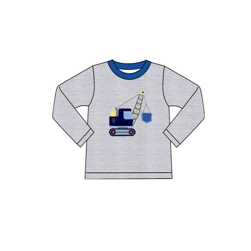 preorder BT0773 construction truck crane grey long sleeve boys pullover top