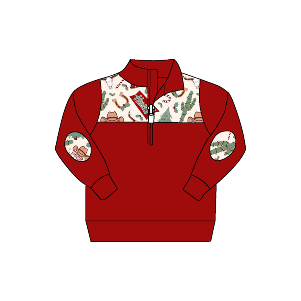 preorder BT0786 Christmas howdy Santa tree red long sleeve boys pullover