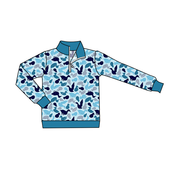 preorder BT0801 camo mallard blue long sleeve boys pullover