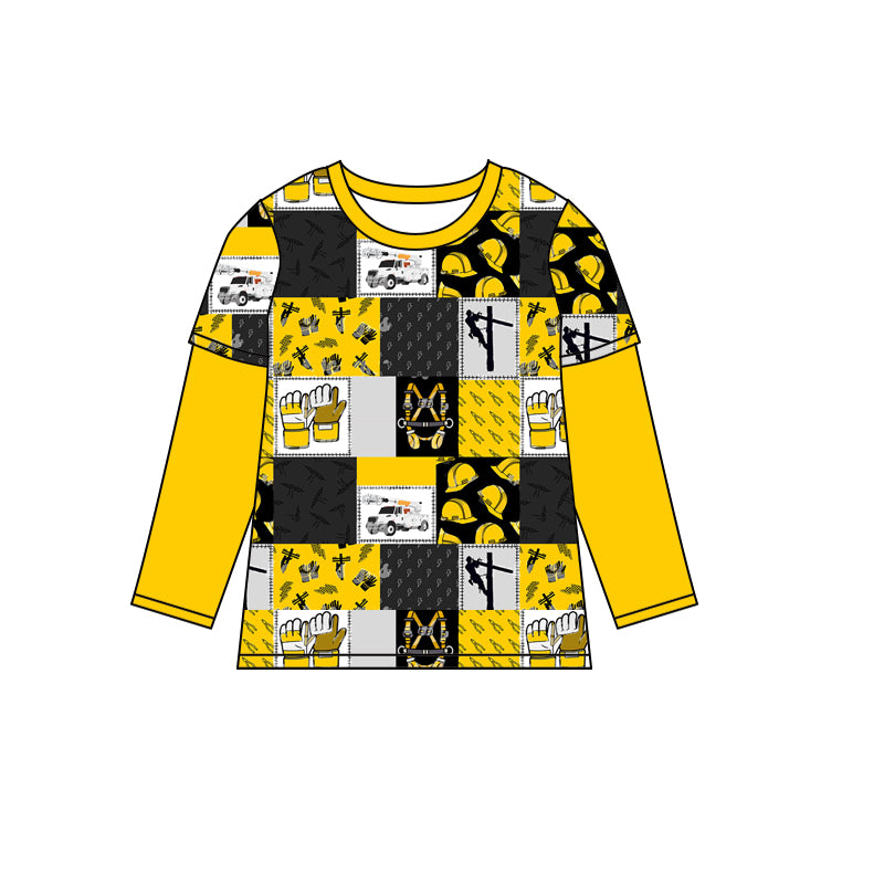 preorder BT0828 lineman yellow black long sleeve boys top