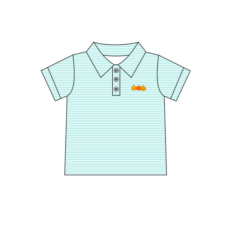 preorder BT0834 Autumn pumpkin green striped short sleeve boys top