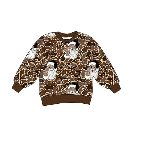 preorder BT0845 Christmas Santa brown leopard long sleeve boys top