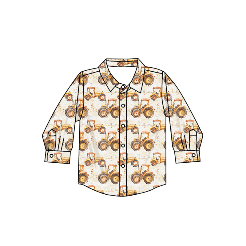 preorder BT0850 Farm tractor yellow long sleeve boys top