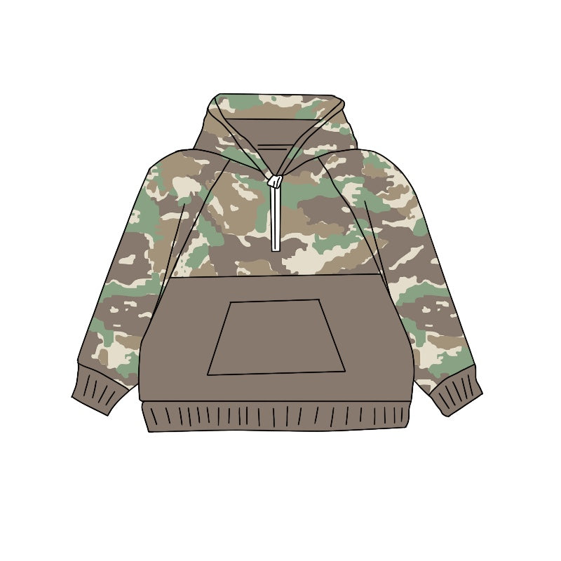 preorder BT0909 dark green camo darl grey pocket hoodie zipper long sleeve boys pullover