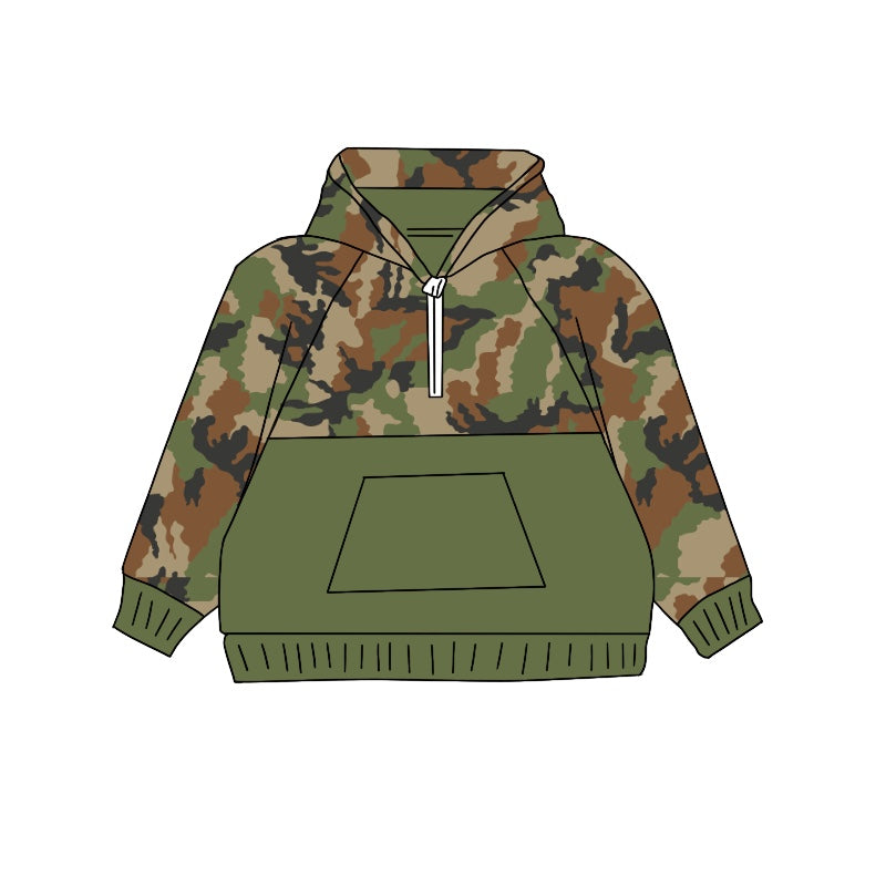 preorder BT0911 dark green camo pocket hoodie zipper long sleeve boys pullover
