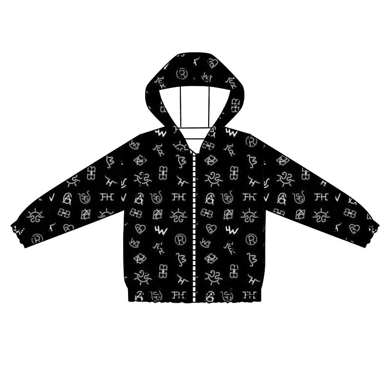 preorder BT0939 Western cowboy letter black zipper long sleeve boys hoodie coat