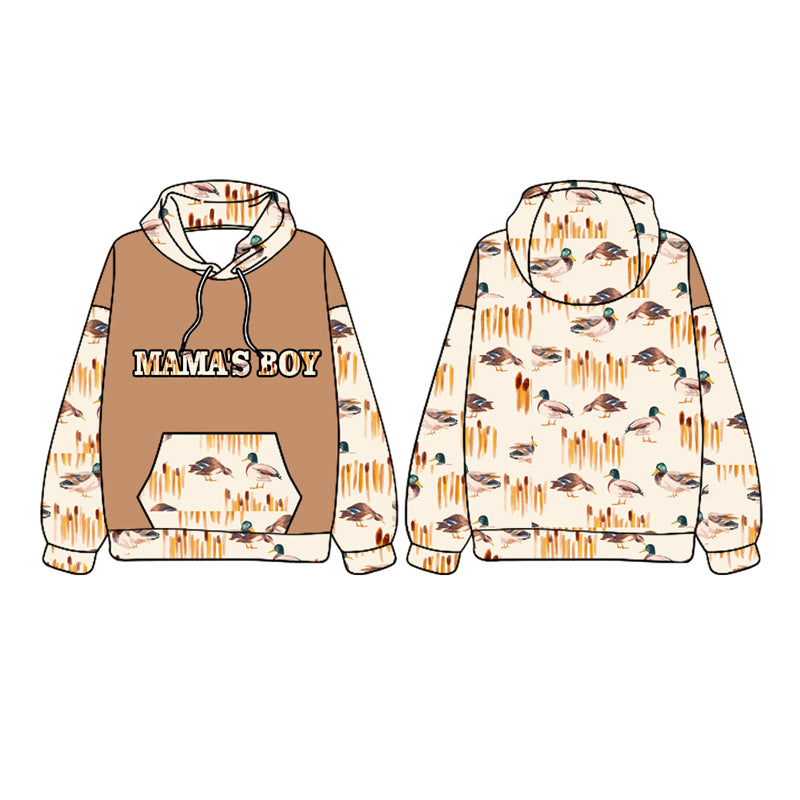 preorder BT1021 hunting mama's boy mallard duck khaki long sleeve hooded boys pullover