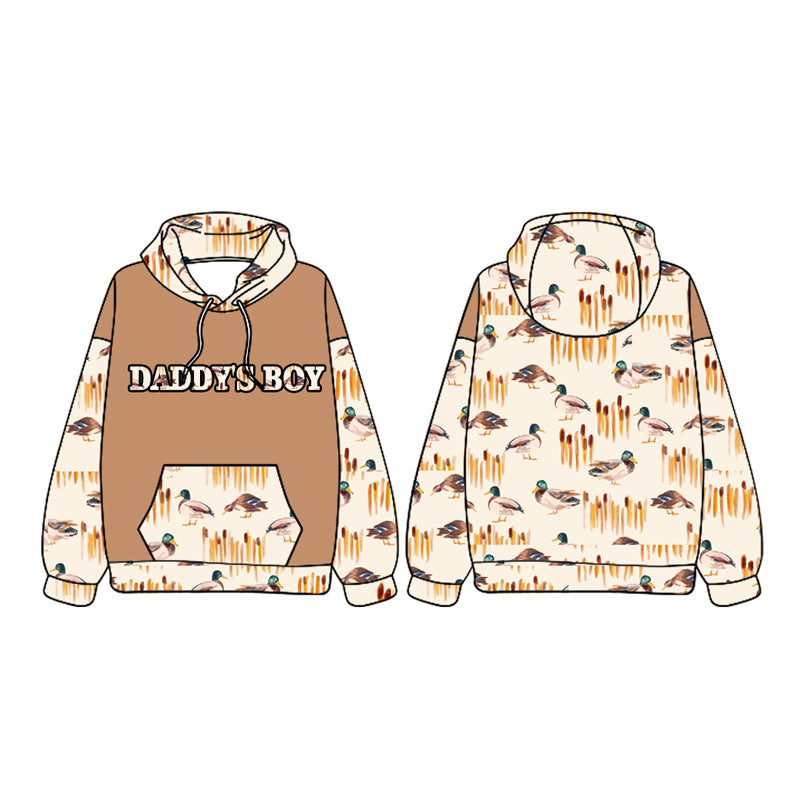 preorder BT1022 hunting daddy's boy mallard duck khaki long sleeve hooded boys pullover