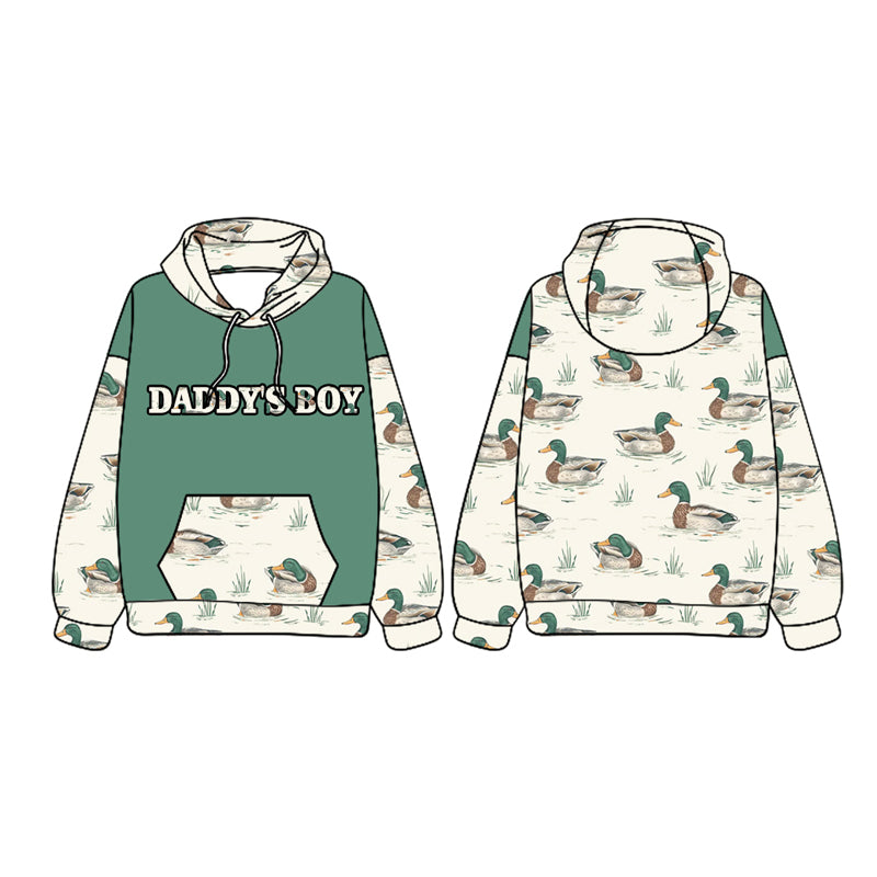 preorder BT1024 hunting daddy's boy mallard duck green long sleeve hooded boys pullover