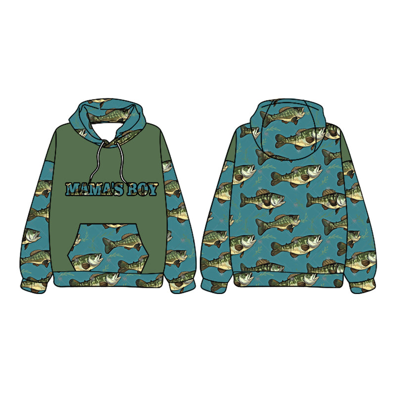 preorder BT1025 hunting mama's boy fishing green long sleeve hooded boys pullover