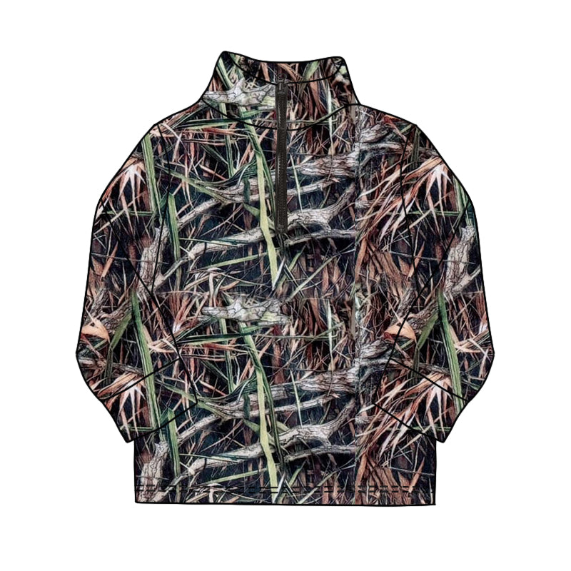 preorder BT1048 hunting camo branch zipper long sleeve boys pullover