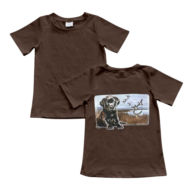 preorder BT1072 hunting mallard duck dog brown short sleeve boys top