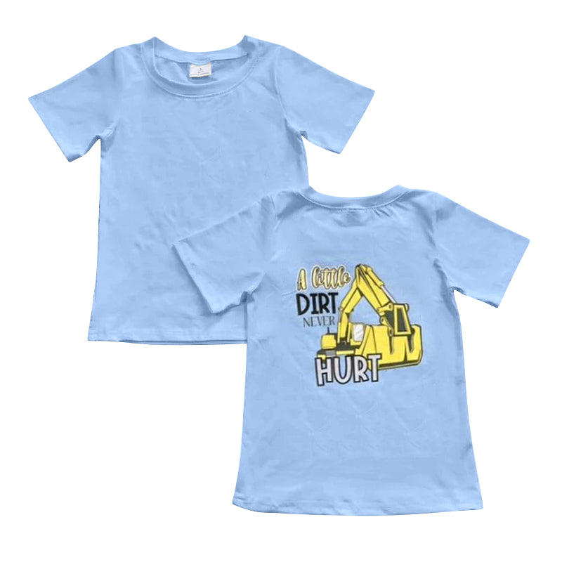 preorder BT1076 a little dirt never hurt construction blue short sleeve boys top