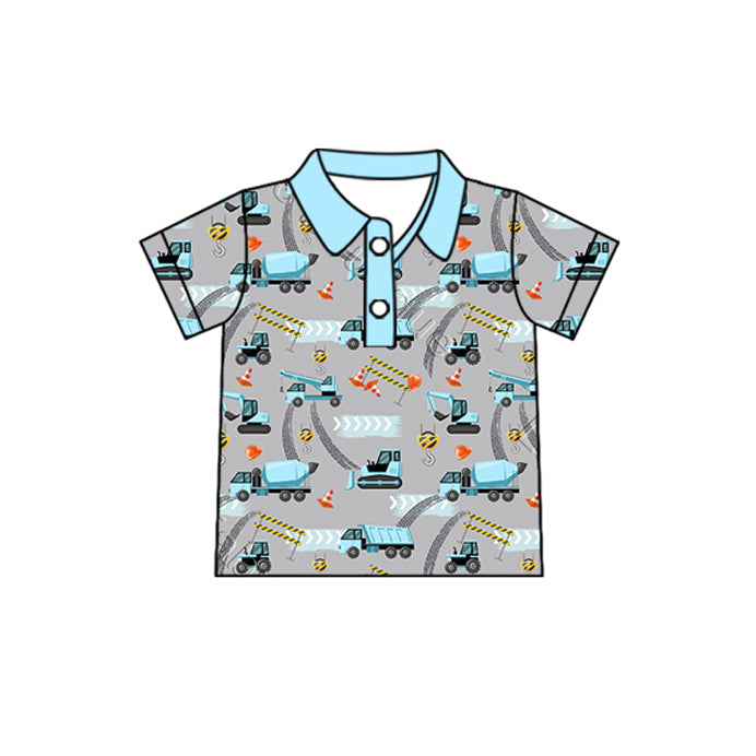 preorder BT1096 cute construction blue short sleeve boys top