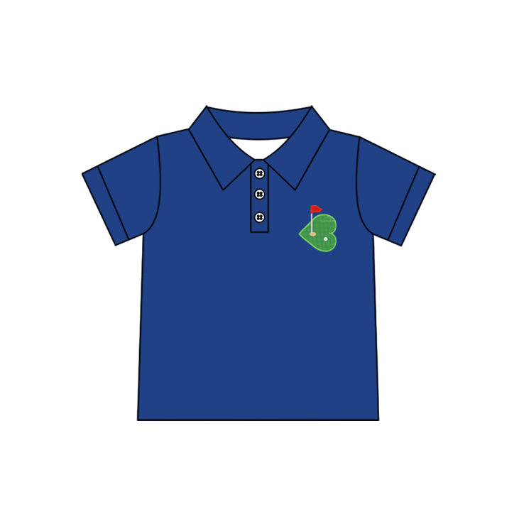 preorder BT1108 Valentine's Day golf heart navy blue short sleeve boys top