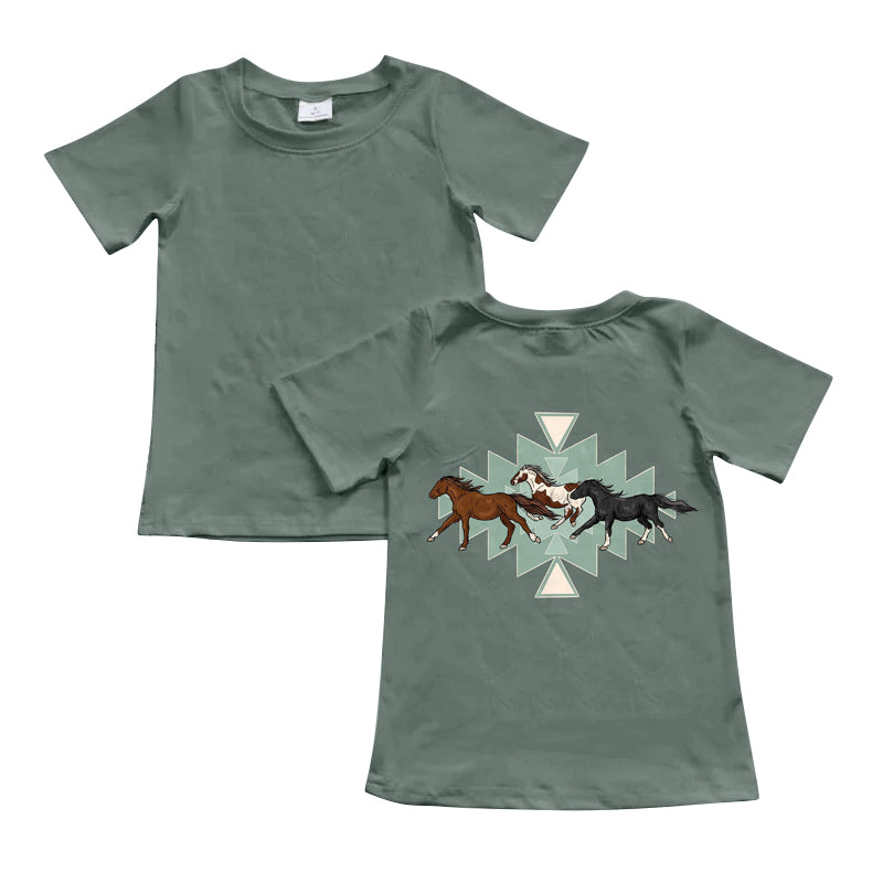 preorder BT1110 Western rodeo Aztec green short sleeve boys top