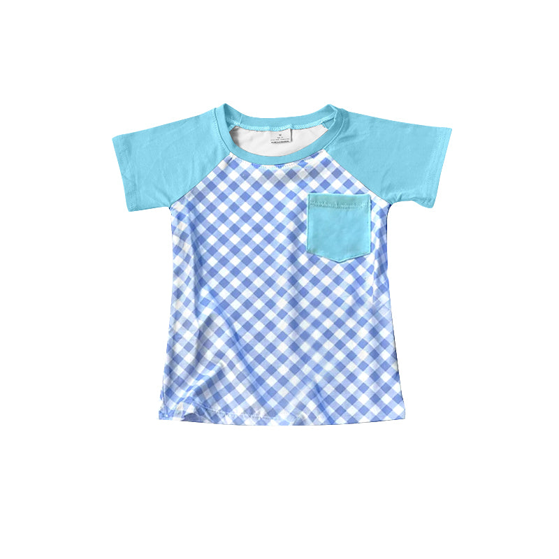 preorder BT1131 Easter Blue Checkered Pocket Short Sleeve Boys Top