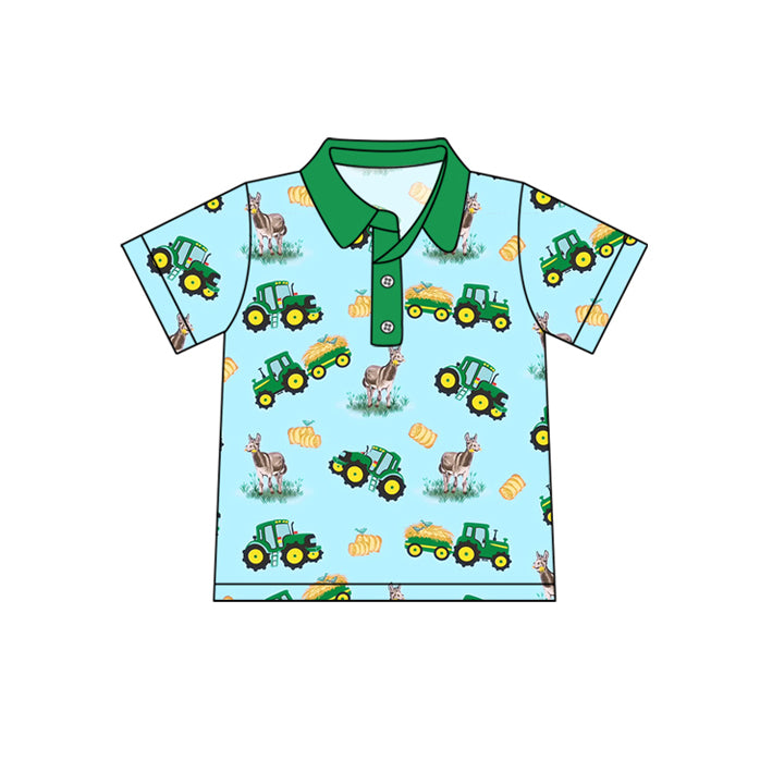 preorder BT1151 Farm tracktor donkey green short sleeve boys top