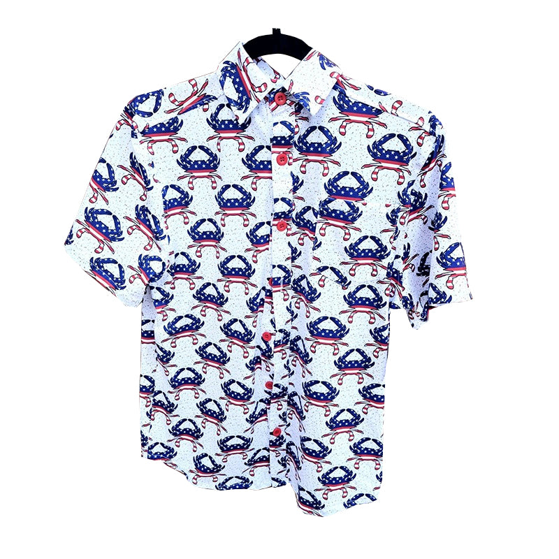 preorder BT1152 baby boy July 4th flag crab short sleeve top