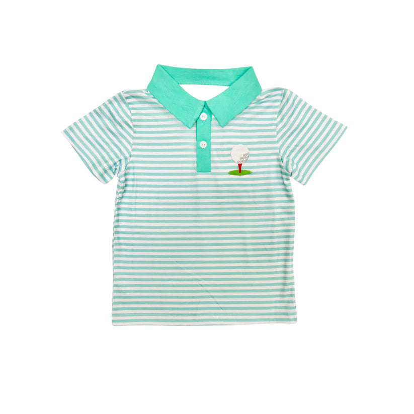 preorder BT1162 Play Golf Green Striped Short Sleeve Boys Top