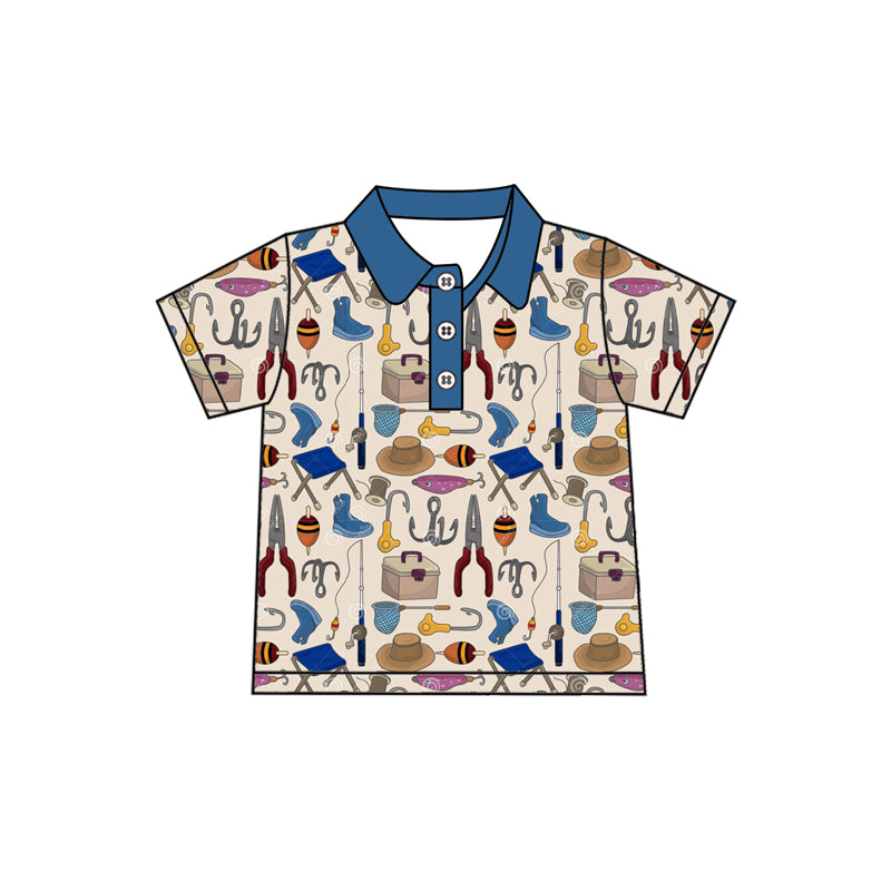 preorder BT1173 Hunting fishing navy blue short sleeve boys top