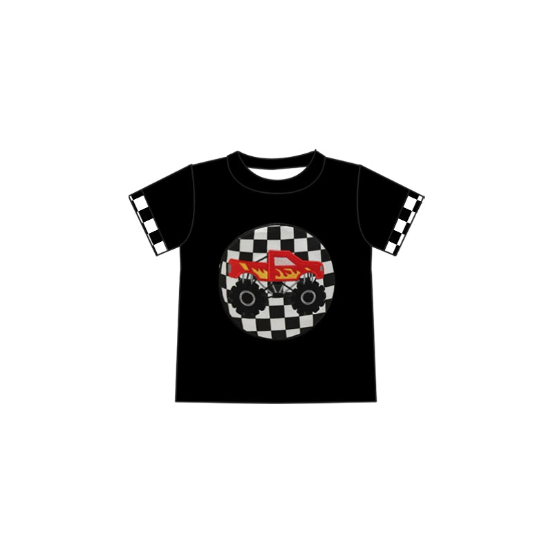 preorder BT1176 car truck black checkered shor sleeve boys top