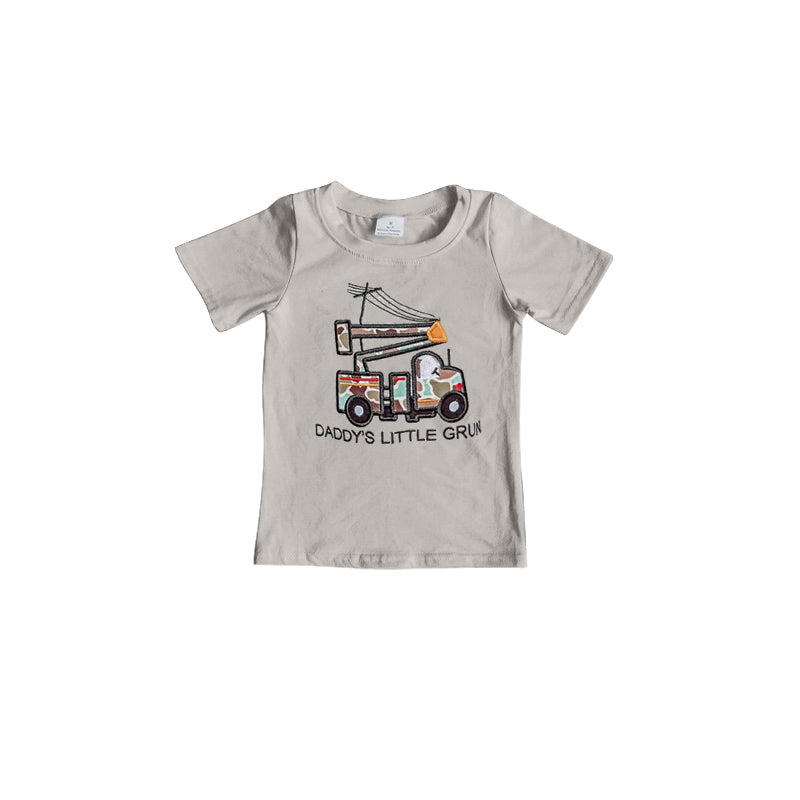 preorder BT1177 daddy's little grun camo grey short sleeve boys top