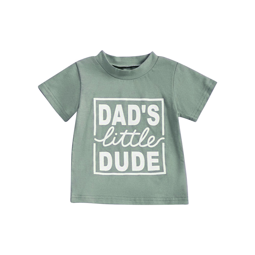 preorder BT1223 dad's little dude green short sleeve boys top