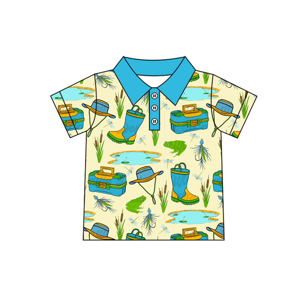 preorder BT1226 i'd rather be fishing blue green short sleeve boys top