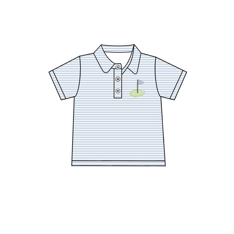 preorder BT1232 cartoon golf blue striped short sleeve boys top