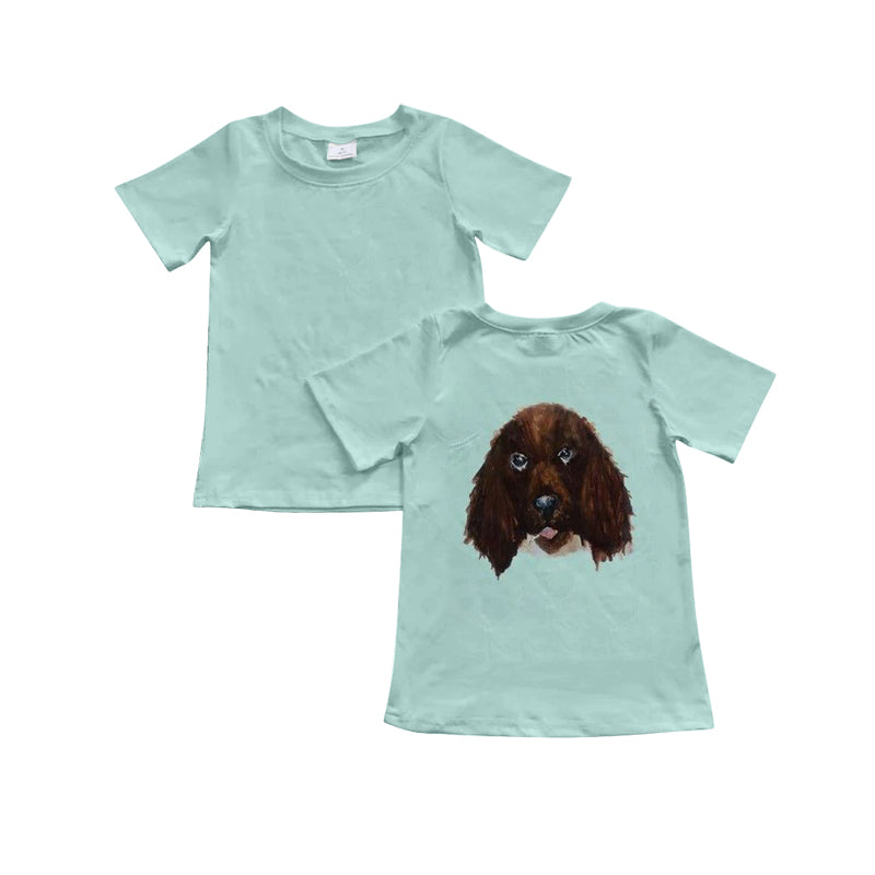 preorder BT1239 cute dog green short sleeve boys top