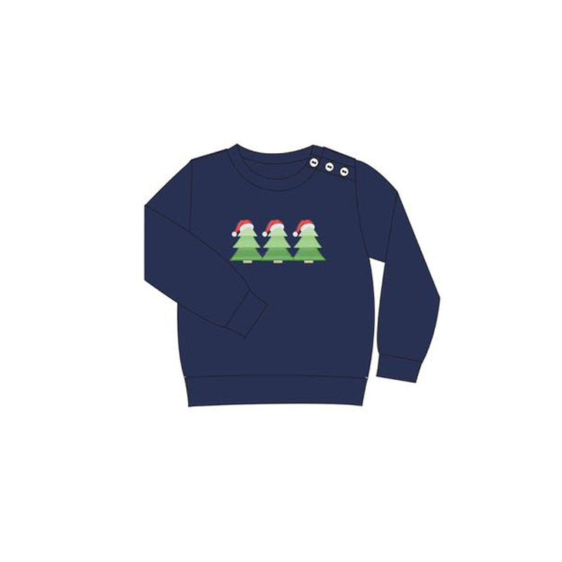 preorder BT1260 Christmas tree navy blue long sleeve boys top
