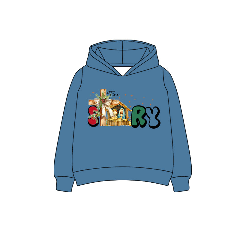 preorder BT1282 the nativity story blue long sleeve hoodie boys top