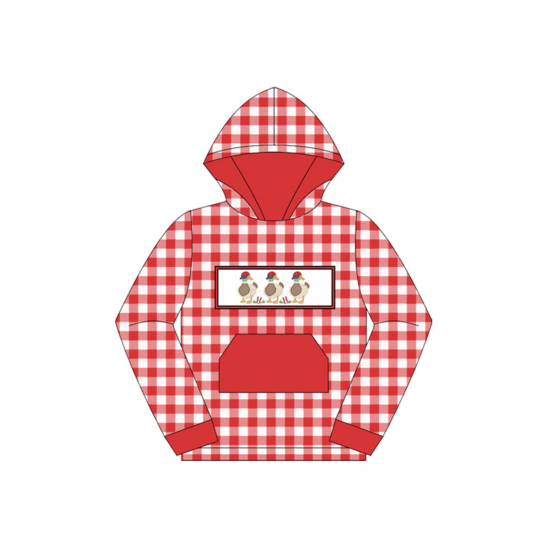 preorder BT1286 hunting mallard hat red dot checkered hoodie pocket long sleeve boys top