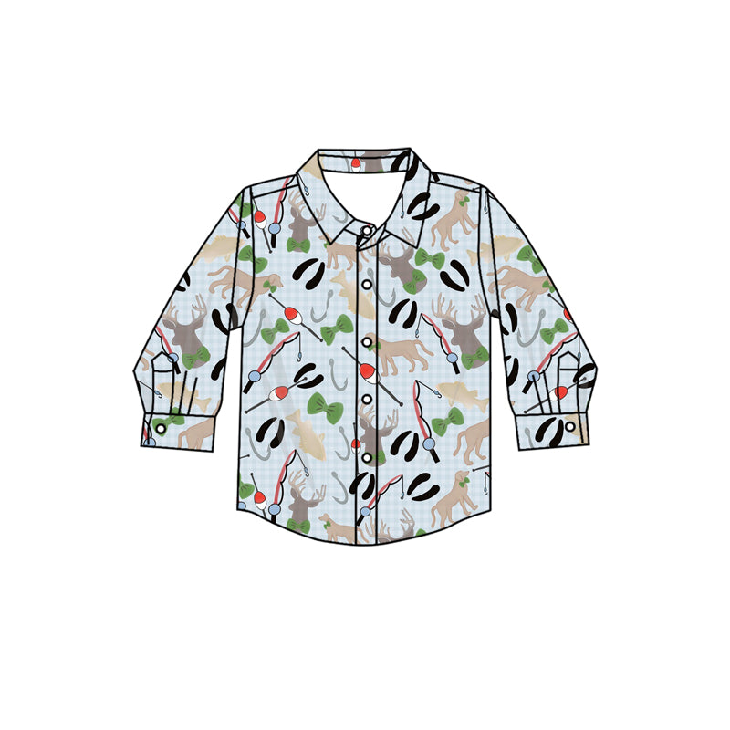 preorder BT1322 hunting fishing dog deer long sleeve boys top