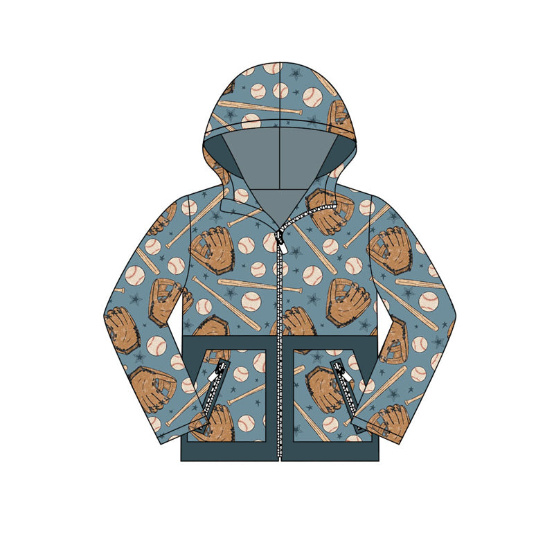 preorder BT1342 play baseball blue zipper hoodie long sleeve boys coat