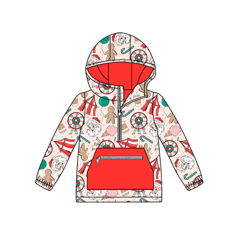 preorder BT1353 Christmas Santa gingerbread man red long sleeve zipper hoodie girls top