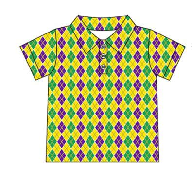 preorder BT1357 Mardi Gras yellow purple green short sleeve boys top