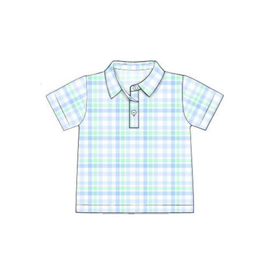 preorder BT1365 Easter green blue checkered short sleeve boys top