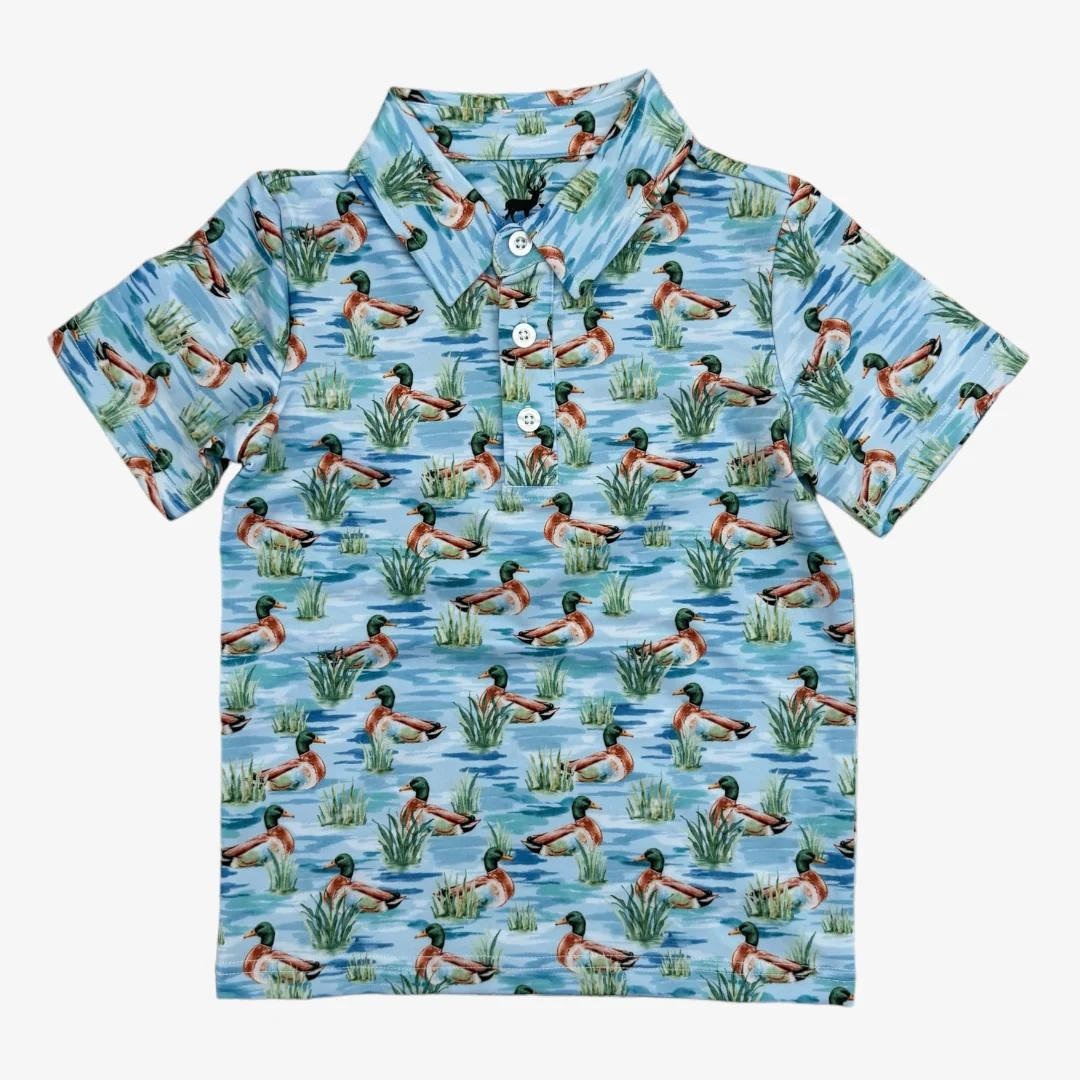 preorder BT1381 hunting mallard duck blue short sleeve boys top