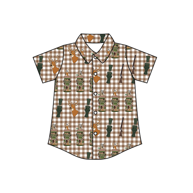 preorder BT1412 hunting deer duck call checkered short sleeve boys shirt