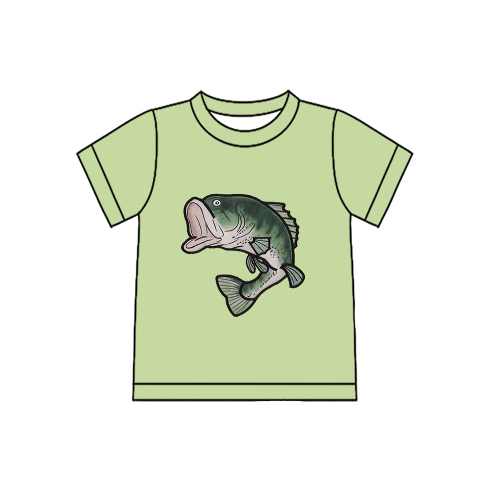 preorder BT1487 fishing green short sleeve boys top